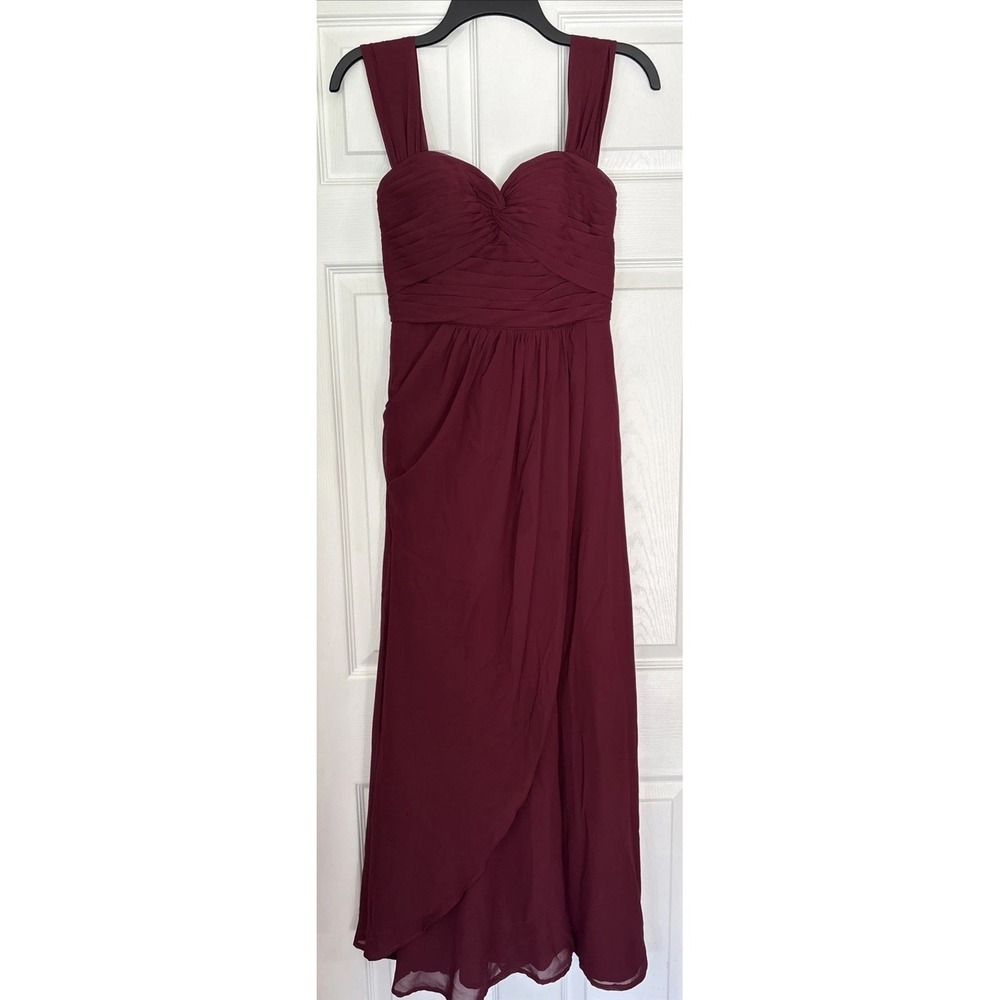 Azazie Women's Formal Bridesmaid Dress Prom Party Maroon Gown A0 Long Chiffon